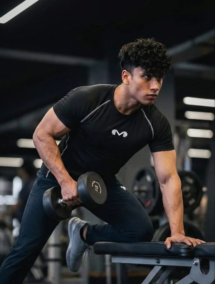 Single-arm dumbbell row on a flat bench